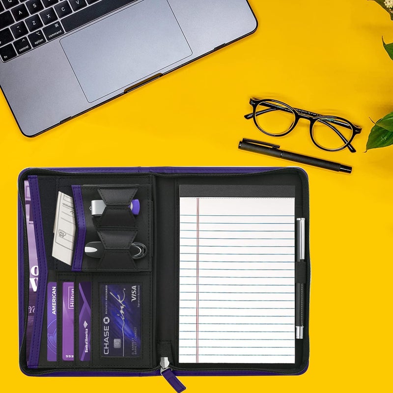 Gorbado Small Portfolio Organizer, A5 Zippered Business Portfolio, Junior Padfolio Folder Binder for Women & Men, 5 x 8 Writing Pad Included, Dark Purple - Image 5